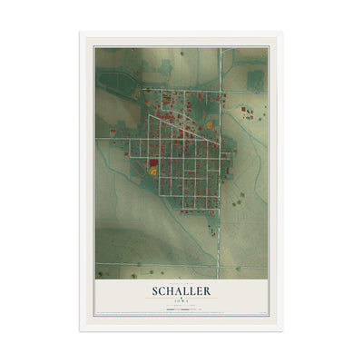 Map of Schaller, Iowa, 12 x 18 inch print in a white wood frame