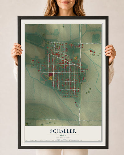 Map of Schaller, Iowa, 24 x 36 inch print in a black wood frame