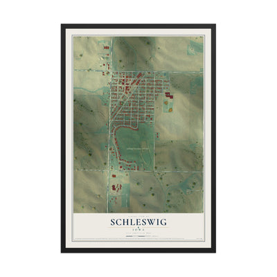 Map of Schleswig, Iowa, 12 x 18 inch print in a black wood frame