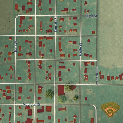 Close-up of the map of Scranton, Iowa print showing street and building detail