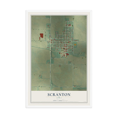 Map of Scranton, Iowa, 12 x 18 inch print in a white wood frame