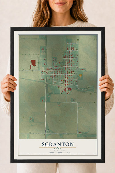 Map of Scranton, Iowa, 18 x 24 inch print in a black wood frame