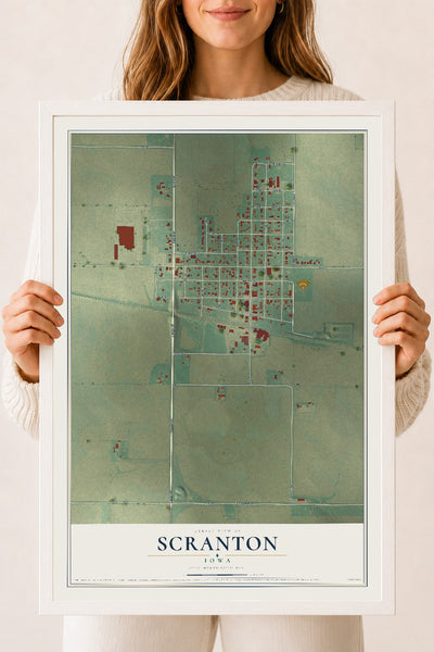 Map of Scranton, Iowa, 18 x 24 inch print in a white wood frame