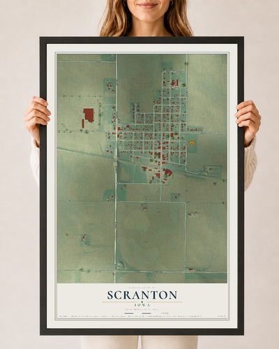 Map of Scranton, Iowa, 24 x 36 inch print in a black wood frame