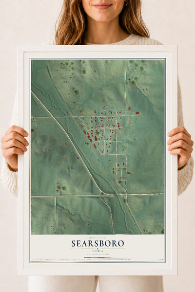 Map of Searsboro, Iowa, 18 x 24 inch print in a white wood frame