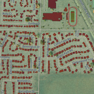 Second close-up of the map of Sergeant Bluff, Iowa print showing more streets and buildings