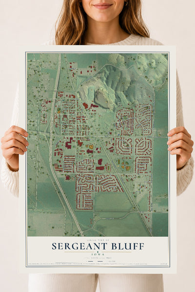 Map of Sergeant Bluff, Iowa, 18 x 24 inch unframed archival matte print
