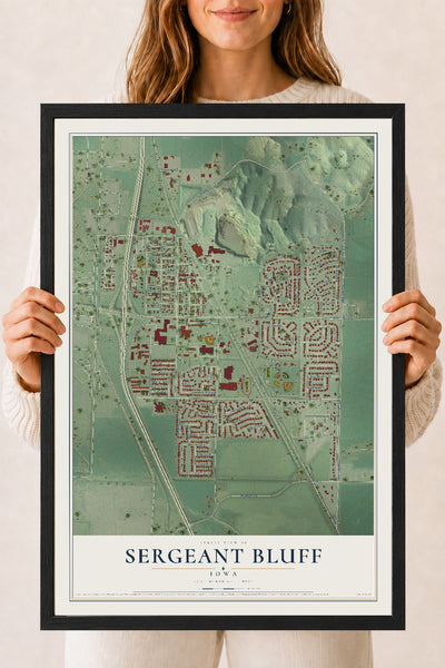 Map of Sergeant Bluff, Iowa, 18 x 24 inch print in a black wood frame