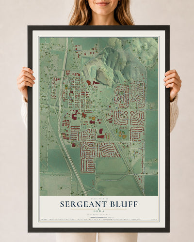 Map of Sergeant Bluff, Iowa, 24 x 36 inch print in a black wood frame