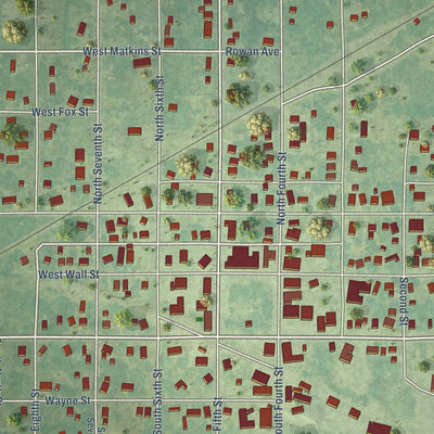 Close-up of the map of Seymour, Iowa print showing street and building detail