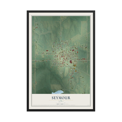 Map of Seymour, Iowa, 12 x 18 inch print in a black wood frame