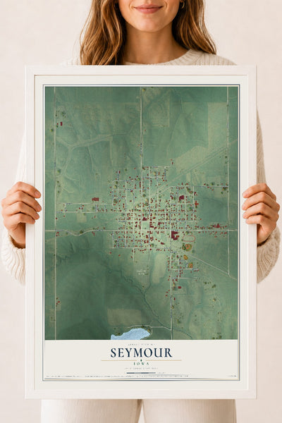 Map of Seymour, Iowa, 18 x 24 inch print in a white wood frame