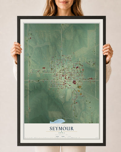 Map of Seymour, Iowa, 24 x 36 inch print in a black wood frame
