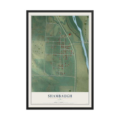 Map of Shambaugh, Iowa, 12 x 18 inch print in a black wood frame