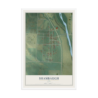 Map of Shambaugh, Iowa, 12 x 18 inch print in a white wood frame