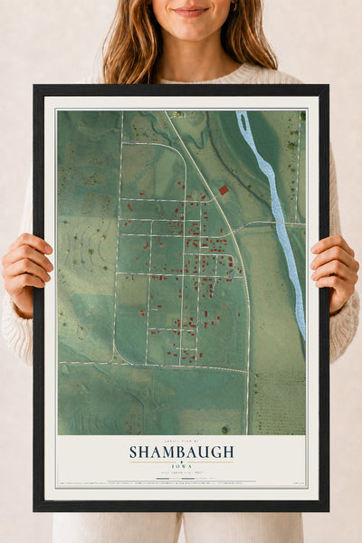 Map of Shambaugh, Iowa, 18 x 24 inch print in a black wood frame