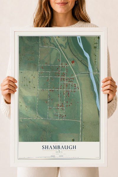 Map of Shambaugh, Iowa, 18 x 24 inch print in a white wood frame