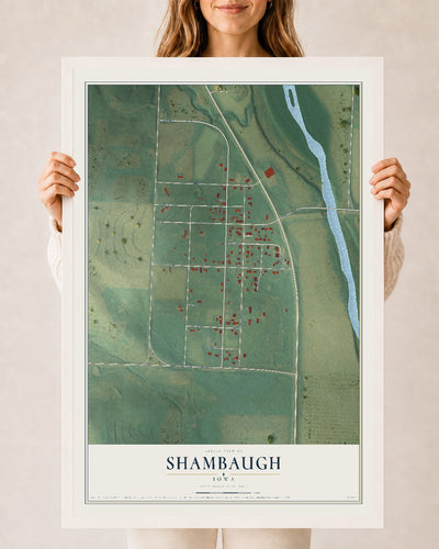 Map of Shambaugh, Iowa, 24 x 36 inch print in a white wood frame
