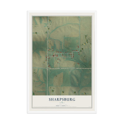 Map of Sharpsburg, Iowa, 12 x 18 inch print in a white wood frame