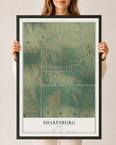 Map of Sharpsburg, Iowa, 24 x 36 inch print in a black wood frame