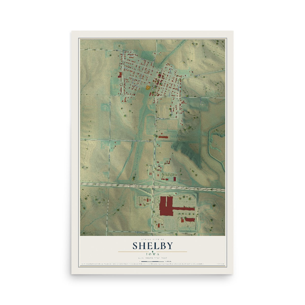 Map of Shelby, Iowa, 12 x 18 inch unframed archival matte print
