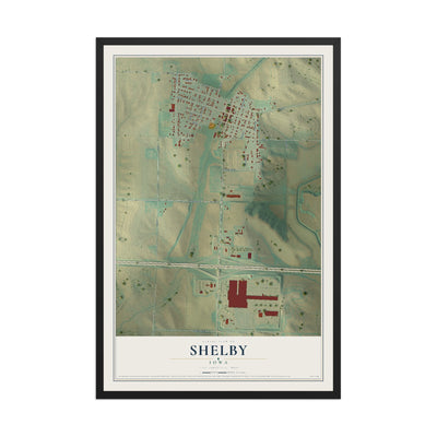 Map of Shelby, Iowa, 12 x 18 inch print in a black wood frame