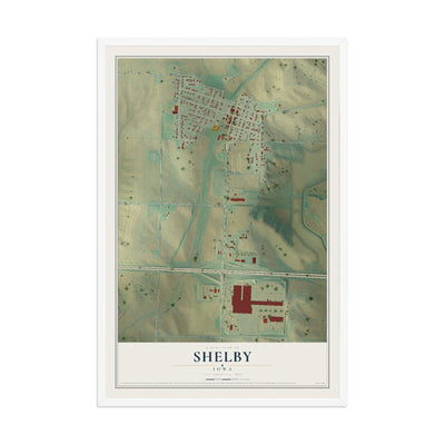 Map of Shelby, Iowa, 12 x 18 inch print in a white wood frame
