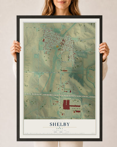 Map of Shelby, Iowa, 24 x 36 inch print in a black wood frame