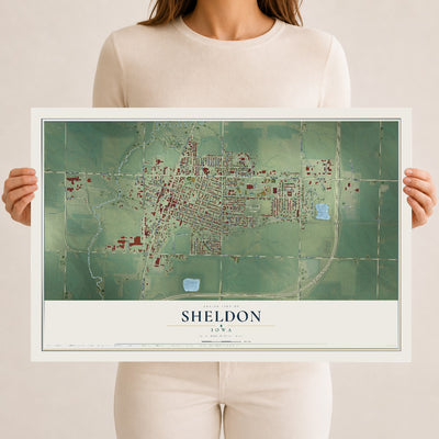 Map of Sheldon, Iowa, 12 x 18 inch unframed archival matte print