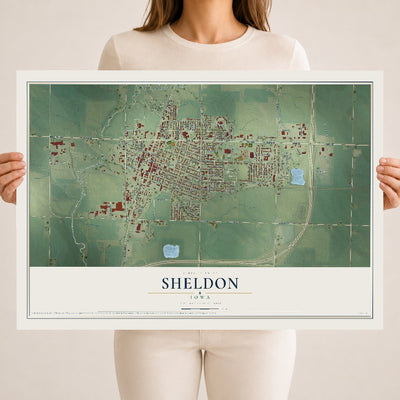 Map of Sheldon, Iowa, 18 x 24 inch unframed archival matte print
