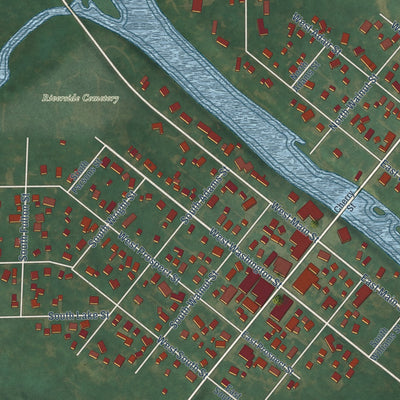 Close-up of the map of Shell Rock, Iowa print showing street and building detail