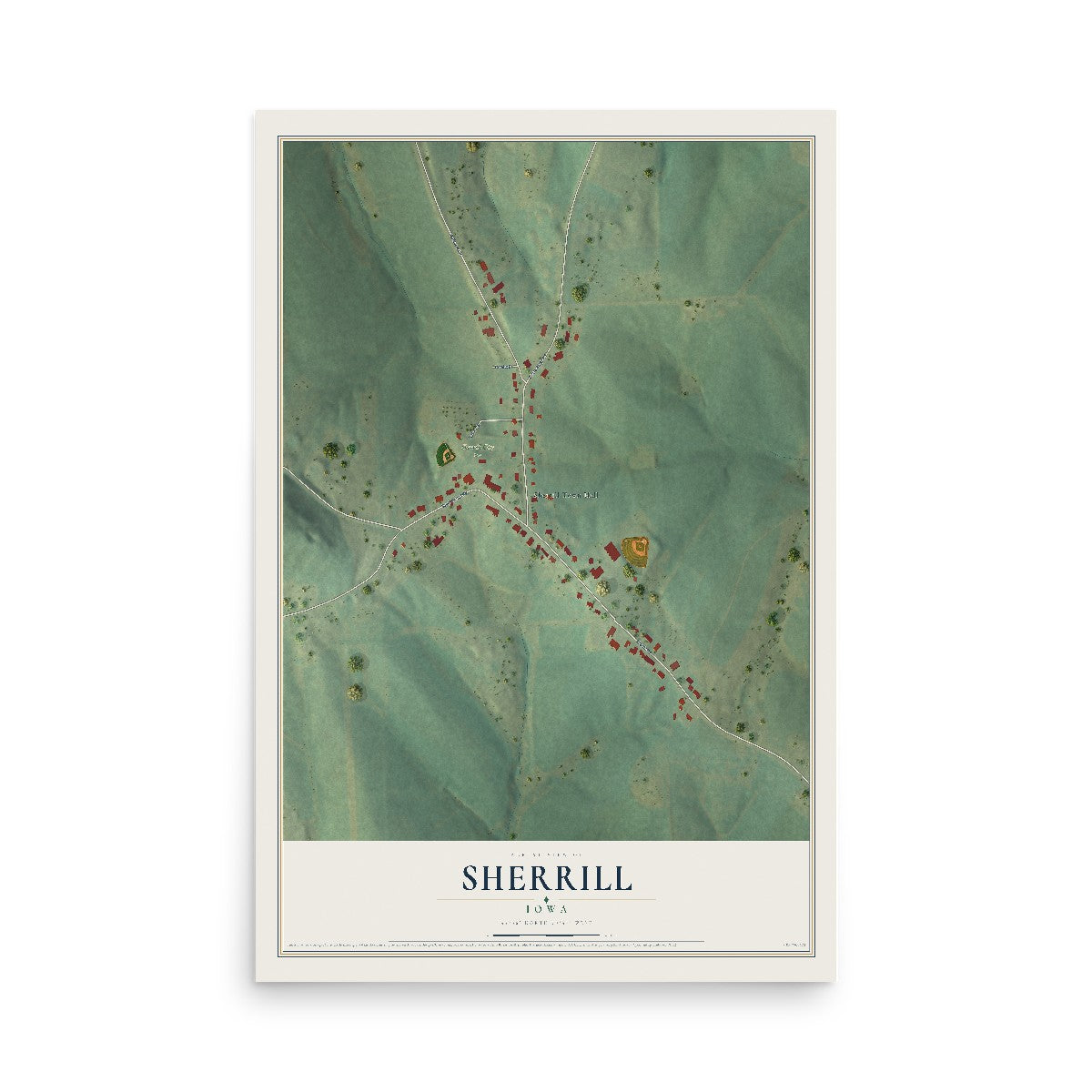 Map of Sherrill, Iowa, 12 x 18 inch unframed archival matte print