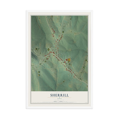 Map of Sherrill, Iowa, 12 x 18 inch print in a white wood frame