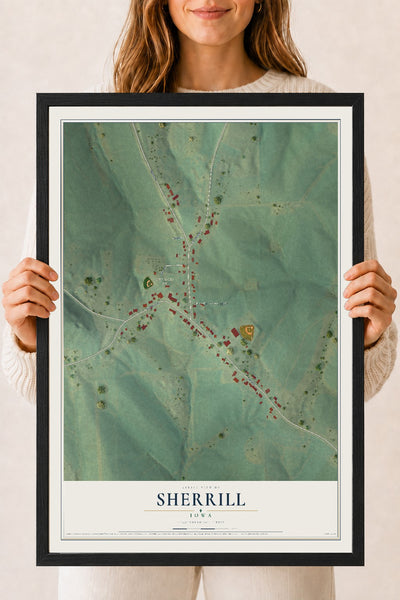 Map of Sherrill, Iowa, 18 x 24 inch print in a black wood frame