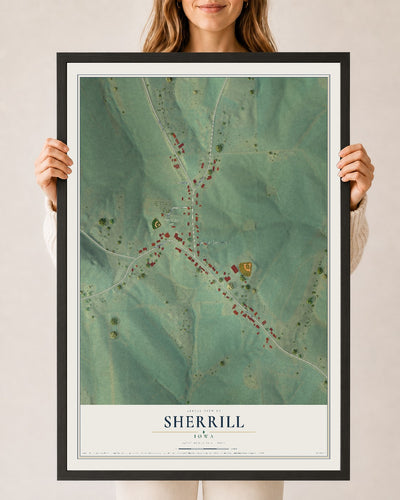 Map of Sherrill, Iowa, 24 x 36 inch print in a black wood frame