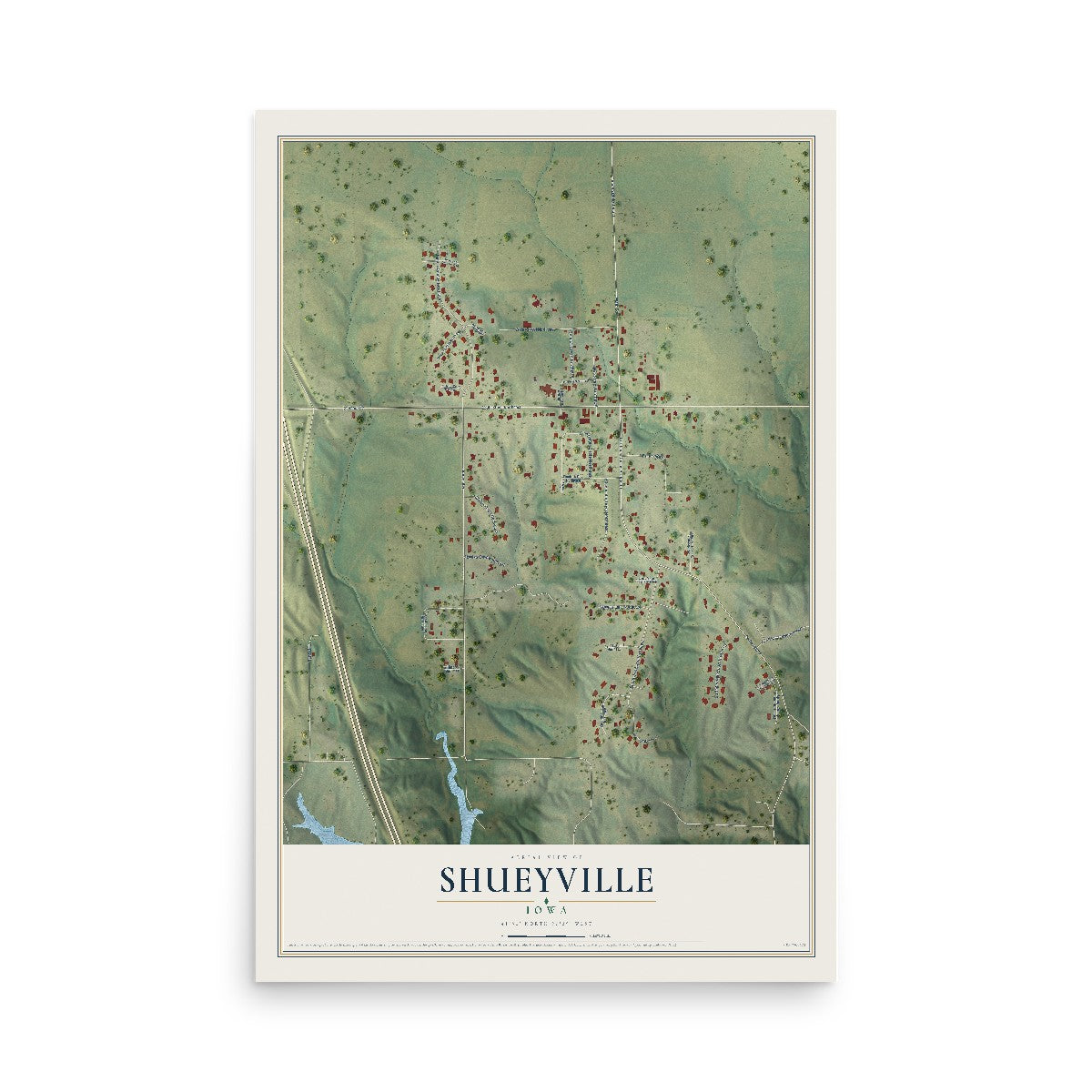 Map of Shueyville, Iowa, 12 x 18 inch unframed archival matte print