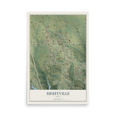 Map of Shueyville, Iowa, 12 x 18 inch unframed archival matte print