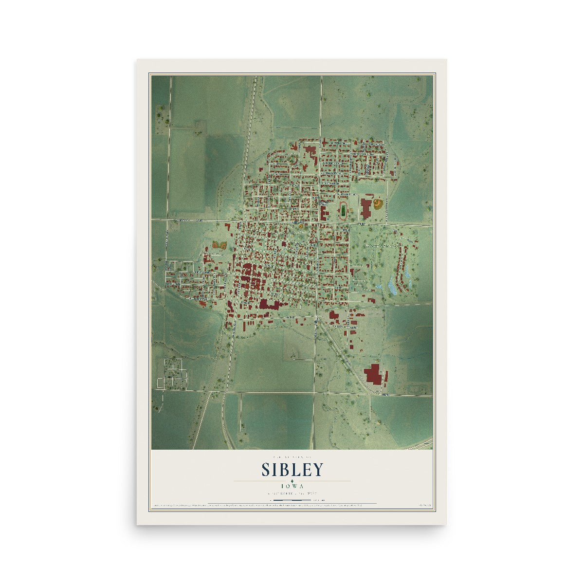 Map of Sibley, Iowa, 12 x 18 inch unframed archival matte print