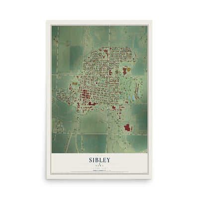 Map of Sibley, Iowa, 12 x 18 inch unframed archival matte print