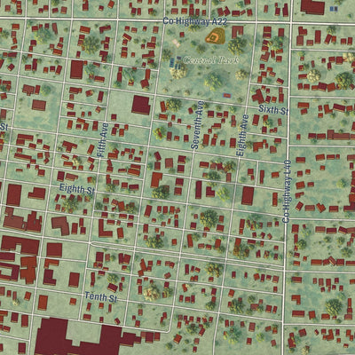 Close-up of the map of Sibley, Iowa print showing street and building detail