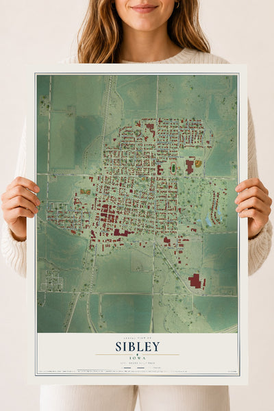 Map of Sibley, Iowa, 18 x 24 inch unframed archival matte print