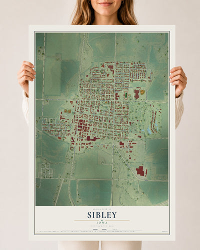 Map of Sibley, Iowa, 24 x 36 inch unframed archival matte print