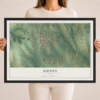 Map of Sidney, Iowa, 18 x 24 inch print in a black wood frame