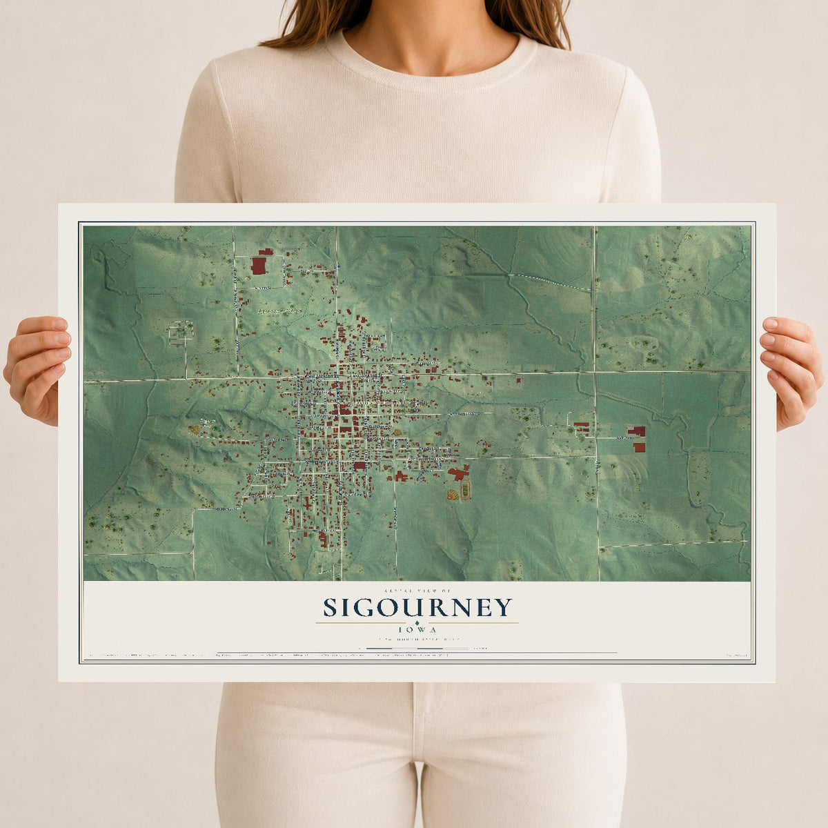 Map of Sigourney, Iowa, 12 x 18 inch unframed archival matte print