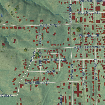 Second close-up of the map of Sigourney, Iowa print showing more streets and buildings