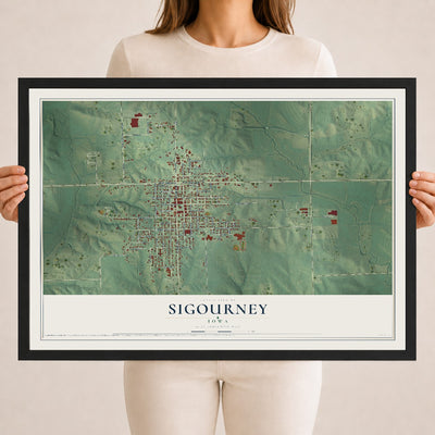 Map of Sigourney, Iowa, 18 x 24 inch print in a black wood frame