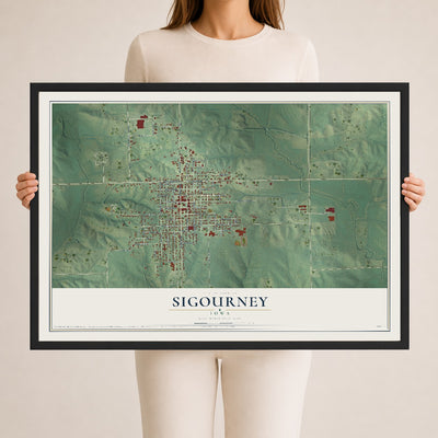 Map of Sigourney, Iowa, 24 x 36 inch print in a black wood frame