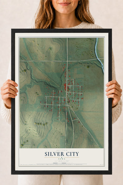 Map of Silver City, Iowa, 18 x 24 inch print in a black wood frame