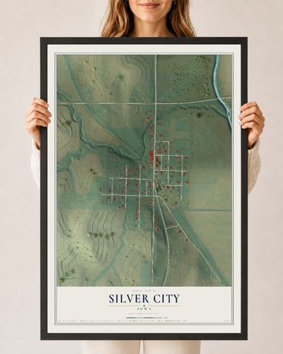 Map of Silver City, Iowa, 24 x 36 inch print in a black wood frame