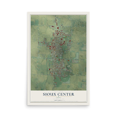 Map of Sioux Center, Iowa, 12 x 18 inch unframed archival matte print